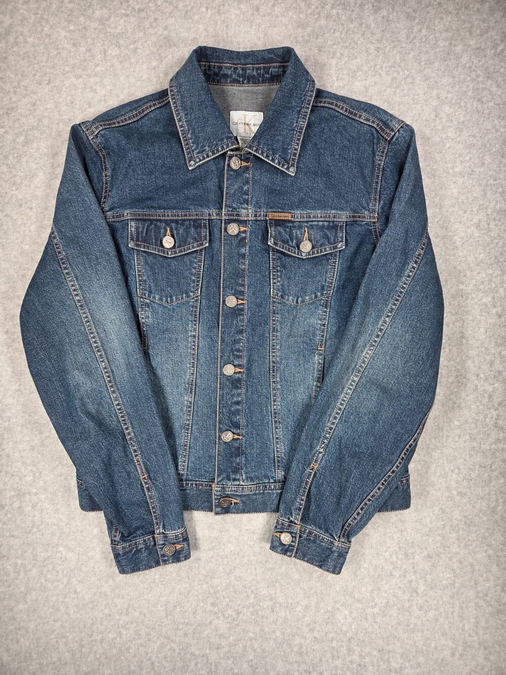 Vintage Calvin Klein Jeans Denim Trucker Jacket Large Dark Wash y2k classic